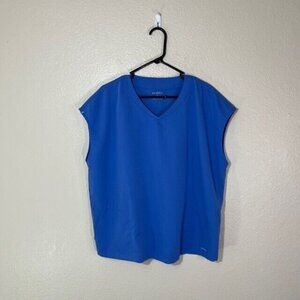Jaanuu Scrub Top Womens Large Cap Sleeve 2 Pocket V Neck Medical Nurse Blue